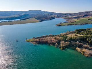 Obraz premium Aerial view of Dyakovo Reservoir, Bulgaria