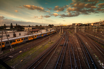 Fototapeta na wymiar Essential transportation for commuter life. A high angle shot of a railway.