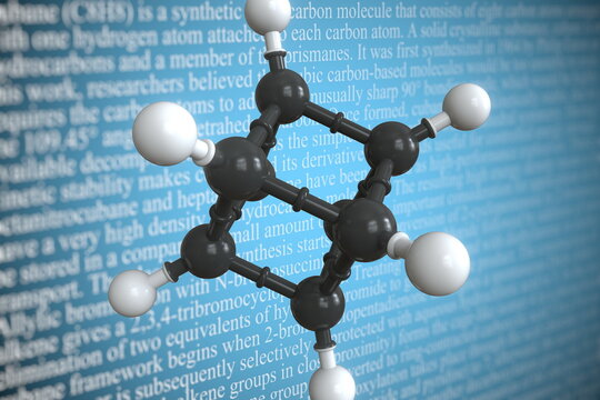 Molecular model of cubane, 3D rendering