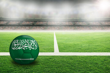 Football With Flag of Saudi Arabia in Soccer Stadium With Copy Space - 494780975