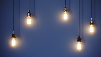 Led Light bulbs on a blue background. Bright light bulbs. Place for text