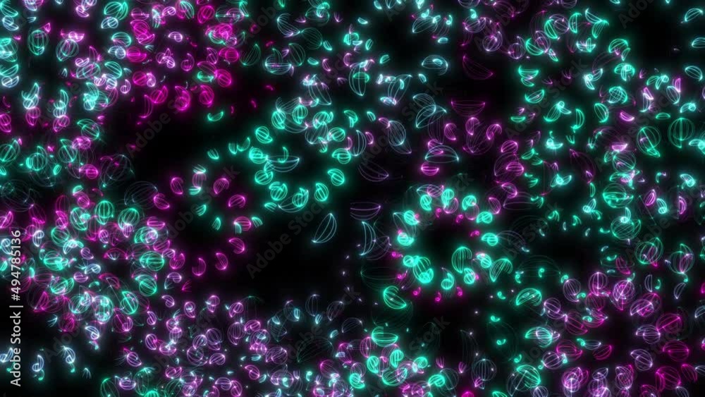 Wall mural animated video of abstract random glowing circles appear and evolve then fade to black