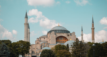 Fototapeta na wymiar Panoramic photo of Hagia Sophia Mosque in Istanbul Turkey