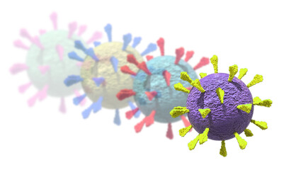 3D medical illustration of Omicron / Delta variant particle based on electron microscopy images. Protein surface spikes on virion Delta, omicron, alpha, beta, gamma, epsilon, eta, iota, kappa, B.1.617