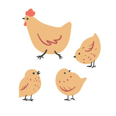 Chicken and chicks. Vector illustration