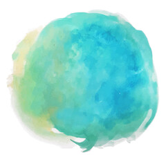Watercolor brush strokes in blue colors. Abstract painting in aquamarine tones. Blue and light blue paint stain circle acrylic technique. Light blue sky vector background. Element dot in sea color.