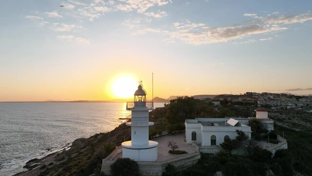 Alicante Faro Atardecer Contraluz Mediterr&aacute;neo 4K