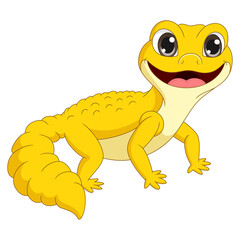 Cartoon cute yellow gecko on white background