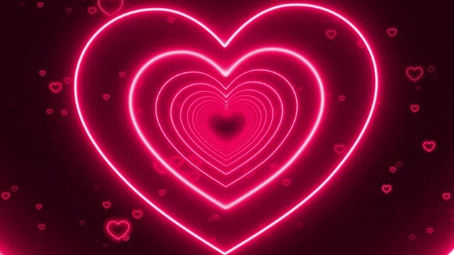 love tunnel, pink hearts on black background, valentine and romantic animation video