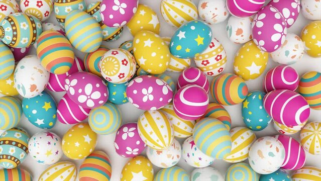 Beautiful Easter background with colorful Easter eggs. 3d animation