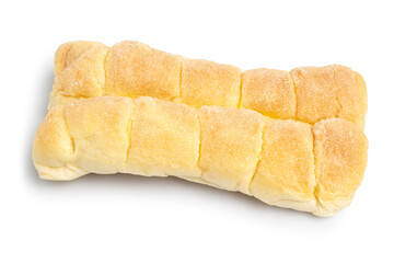 Rows of Soft Buttered Bread topping with sugar isolated on white background. Clipping path.