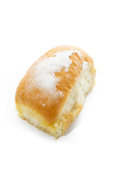 Fresh butter bread, sprinkled with icing sugar isolated on white background.