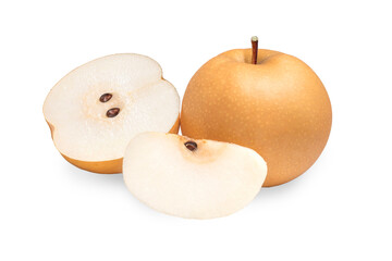 Snow pear or Korea pear fresh fruit with slices isolated on white background (With clipping path)