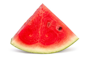 Closeup of some sliced pieces of fresh watermelon on white background. Clipping path.