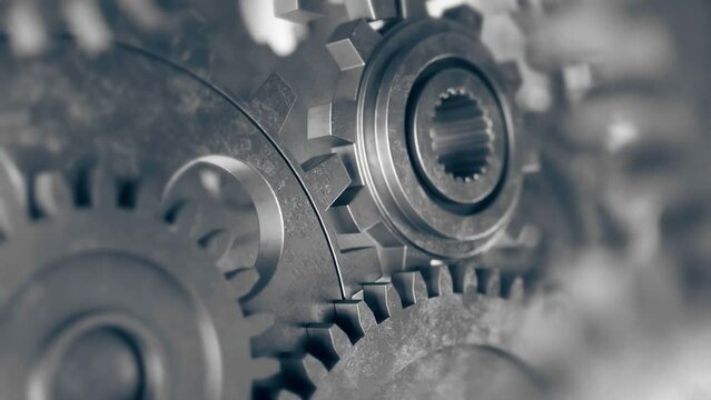 Industrial video background with gears. 3d animation.