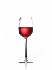 red wine in a transparent glass with reflection isolated over white background