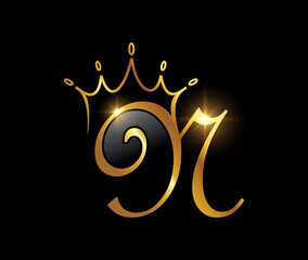 golden monogram crown initial letter n
