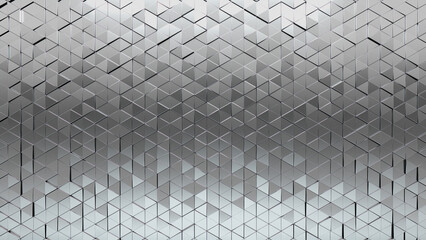 Glossy Tiles arranged to create a Luxurious wall. Triangular, Silver Background formed from 3D blocks. 3D Render