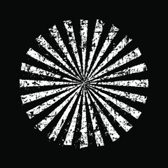 White grunge oblique stripes in circle form. Distress texture of spots, stains, ink, dots, scratches. Design element for pattern, grungy effect, template, banner, abstract background