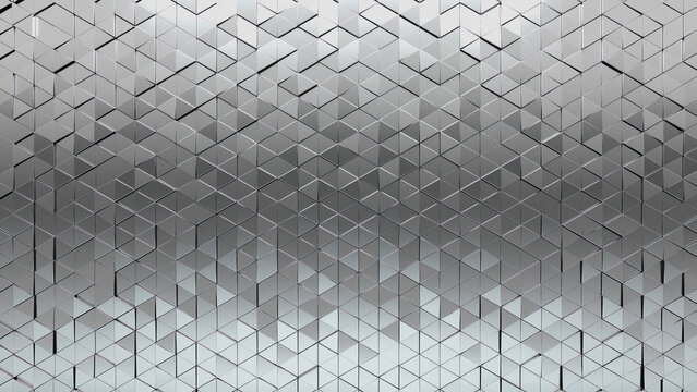 Glossy Tiles arranged to create a Luxurious wall. Triangular, Silver Background formed from 3D blocks. 3D Render