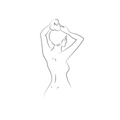Fototapeta premium Line sketch of woman standing with her hair back back vector illustration