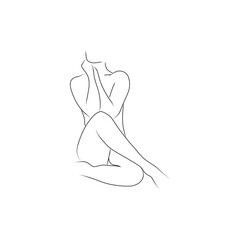 Line of a woman sitting cross legged vector illustration