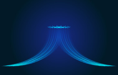 Two lines of blue techno particles stretching into the distance converge