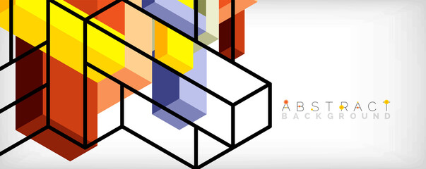 Fototapeta premium Abstract background. 3d cubes, cubic elements and blocks. Techno or business concept for wallpaper, banner, background, landing page