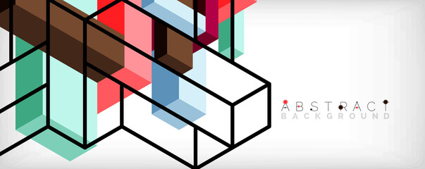 Abstract background. 3d cubes, cubic elements and blocks. Techno or business concept for wallpaper, banner, background, landing page