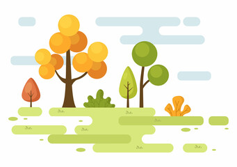 Nature and Landscape Unique of Trees, Forest, Mountains, Flowers or Plants in Spring and Summer Background in Abstract Different Shapes Flat Style Illustration