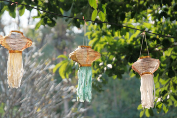 Lanterns made of old cloth and paper, dull color, culture of Lanna people or northern Thailand, popularly used to hang or decorate places.
