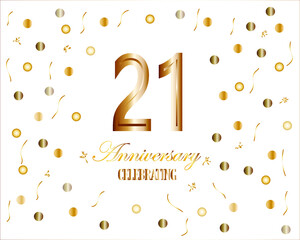 Golden numbers, 21 years anniversary celebration on white background. template for celebration.