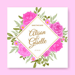 Obraz premium beautiful pink rose flower warecolor wedding invitation card template