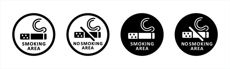 No smoking icon sign. Cigarette smoke forbidden, no smoking area warning sign. Smoking area sign symbol, vector illustration