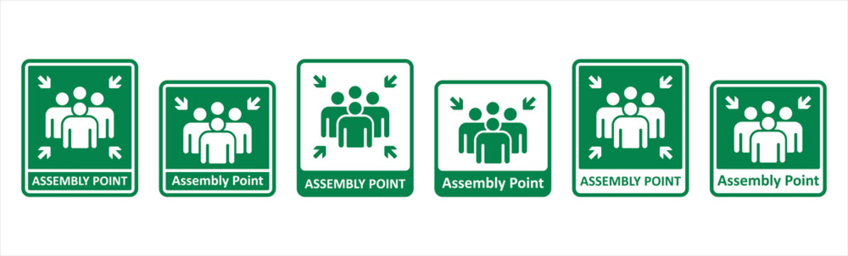 Assembly point sign. gathering point signboard, emergency evacuation icon symbol, vector illustration.