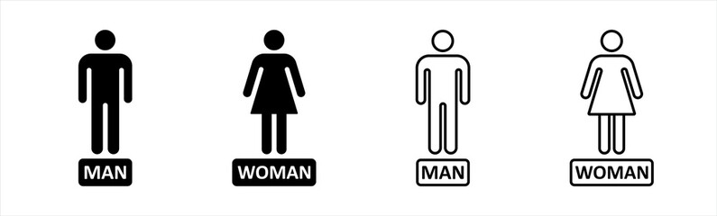 Womens and mens toilet icon sign. Male and female restroom, vector illustration