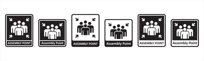 Assembly point sign. gathering point signboard, emergency evacuation icon symbol, vector illustration.