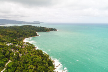 Obraz premium Aerial coastline sea island beach turquoise water summer vacation background