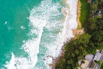 Fototapeta na wymiar Aerial coastline sea island beach turquoise water summer vacation background