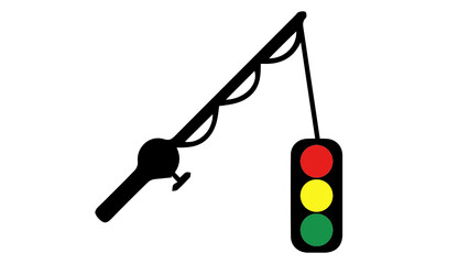 Fishing rod silhouette with traffic light