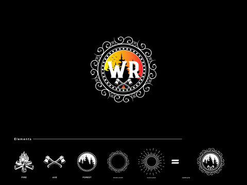 Initial WR Logo, Colorful wr Vintage Two Letters Logo Icon Design For all kind of use