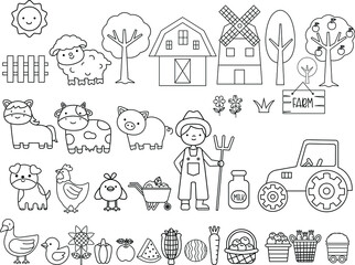Fototapeta na wymiar Farm animals set cartoon hand drawn style,cow,horse,pig,sheep,duck,vector illustration