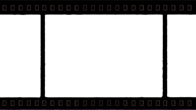 4K IMAX Film Frame with Sprocket Hole and Film Edge Flare for Retro Vintage Effects with Digital Video. Empty Cinema Film Without Noise. Retro Footage Look. Frame Static, Only Perforation Moves