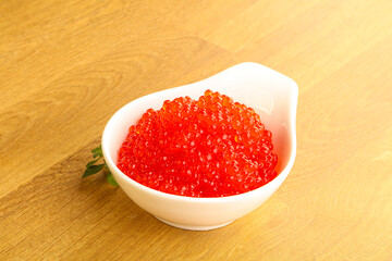Red caviar in the bowl
