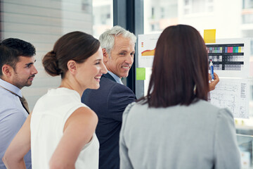 Obraz premium Ill show you what I have in mind. Cropped shot of a group of businesspeople looking at graphs together.