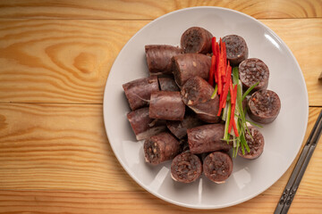 The Korean Blood Sausage or Sundae, Soondae is Korean traditional national food. Street home Asian cuisine.