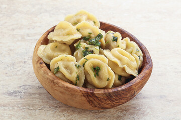 Russian boiled dumplings with meat