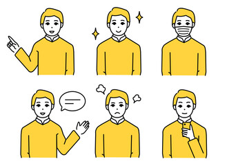 セーターを着た中年男性の休日アイコンセットイラスト