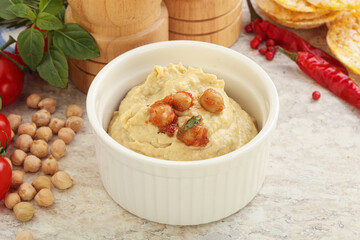 Natural organic chickpea hummus with olive oil