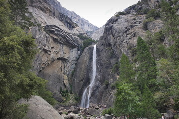 The base of Yosemite Falls, a 2000 ft waterfall in Yosemite National Park, California